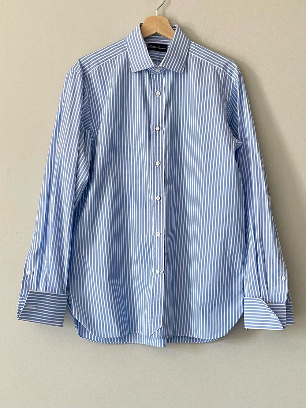 Ralph Lauren Purple Label Blue and White Stripe Dress Shirt with French Cuffs